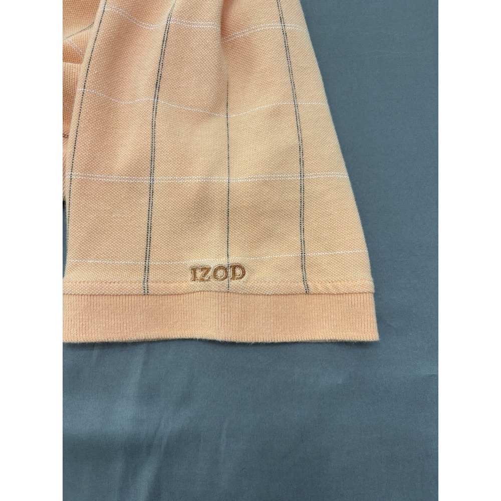 Izod Mens Golf Polo Shirt - Size L- Creamsicle Peach Orange Grid Pattern 4538111 - Picture 9 of 11